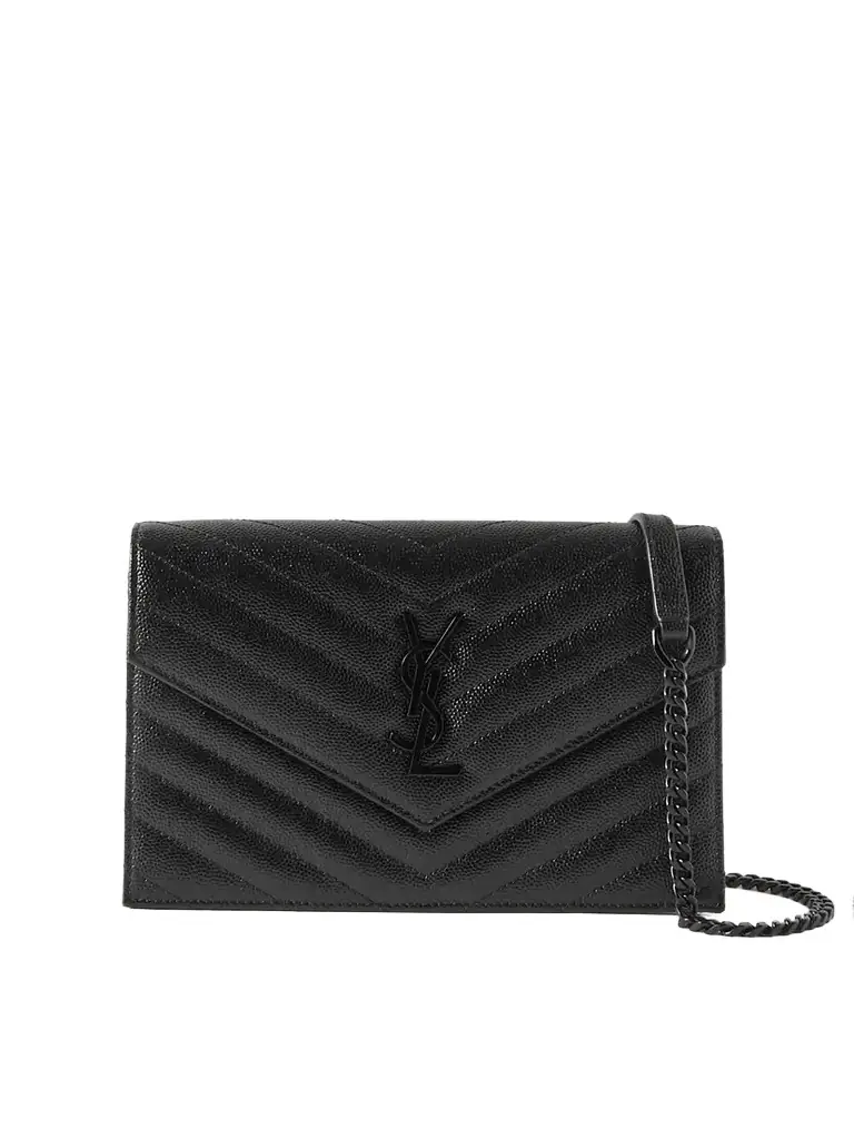 Saint Laurent Cassandre Envelope Chain Matelassé Textured-leather Wallet