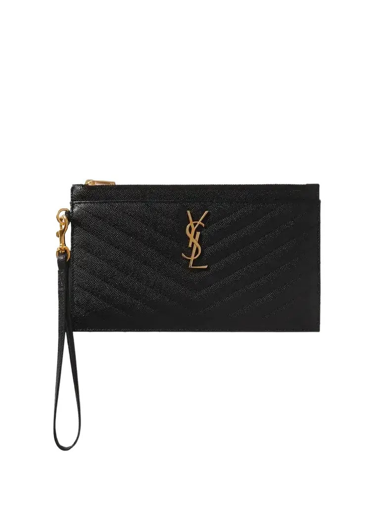 Saint Laurent Monogramme Quilted Textured-leather Pouch