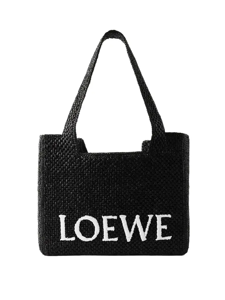 Loewe + Paula's Ibiza Medium Embroidered Two-tone Raffia Tote