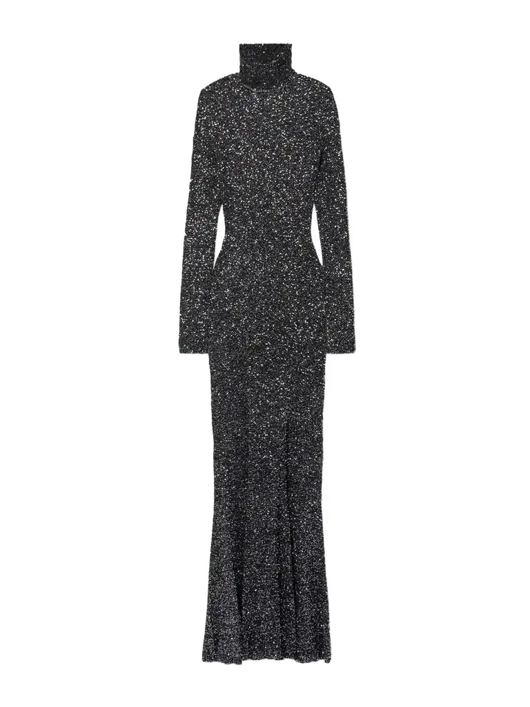 Balenciaga Sequined Stretch-knit Turtleneck Maxi Dress