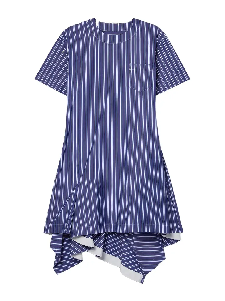 Sacai Asymmetric Striped Cotton-poplin Mini Dress - Multi - Women's Clothing