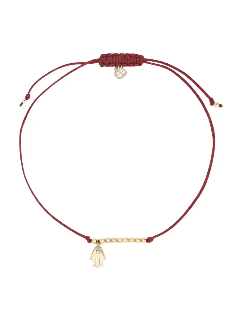 Sydney Evan Hamsa 14-karat Gold, Cord And Diamond Bracelet