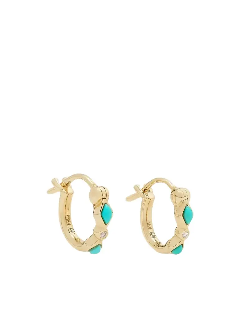 Sydney Evan 14-karat Gold, Turquoise And Diamond Hoop Earrings