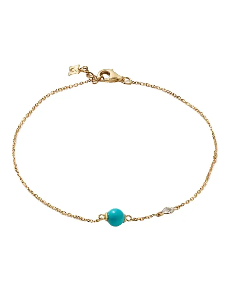 Mateo Dot 14-karat Gold, Turquoise And Diamond Bracelet