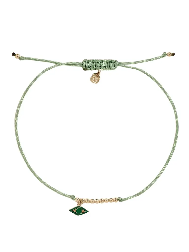 Sydney Evan Evil Eye 14-karat Gold, Cord And Enamel Bracelet