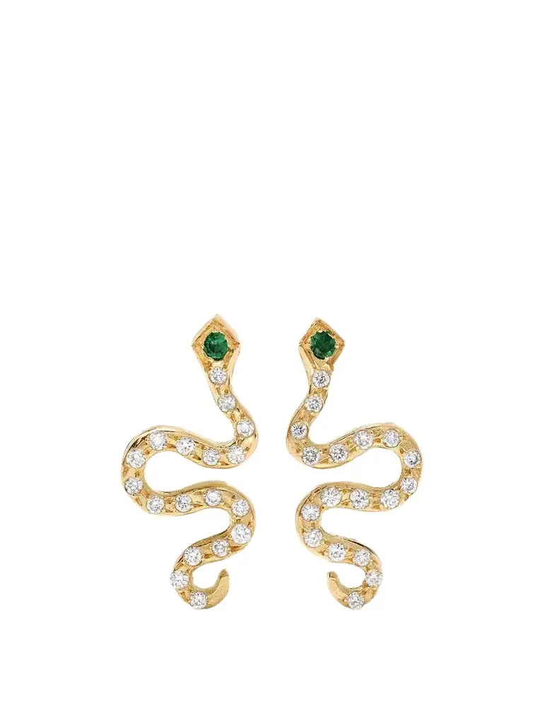 Ileana Makri Little Snake 18-karat Gold, Diamond And Tsavorite Earrings