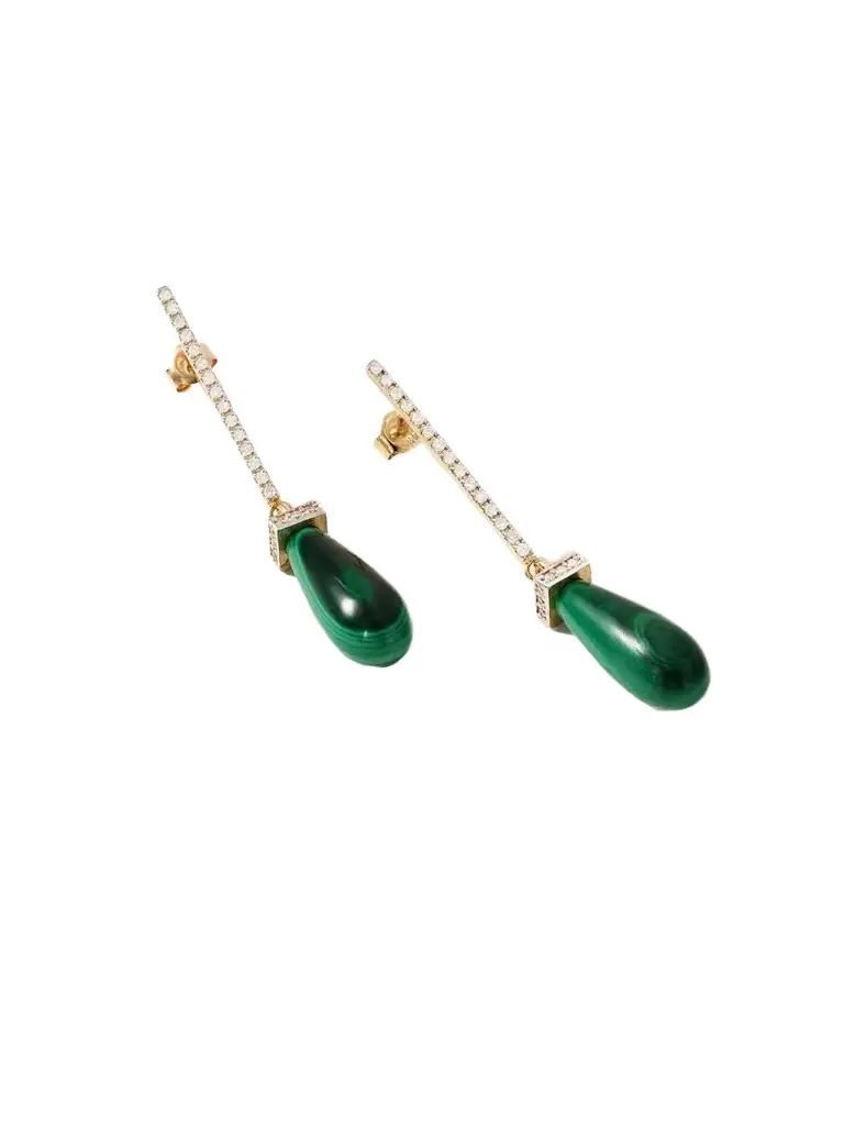 Mateo 14-karat Gold, Malachite And Diamond Earrings