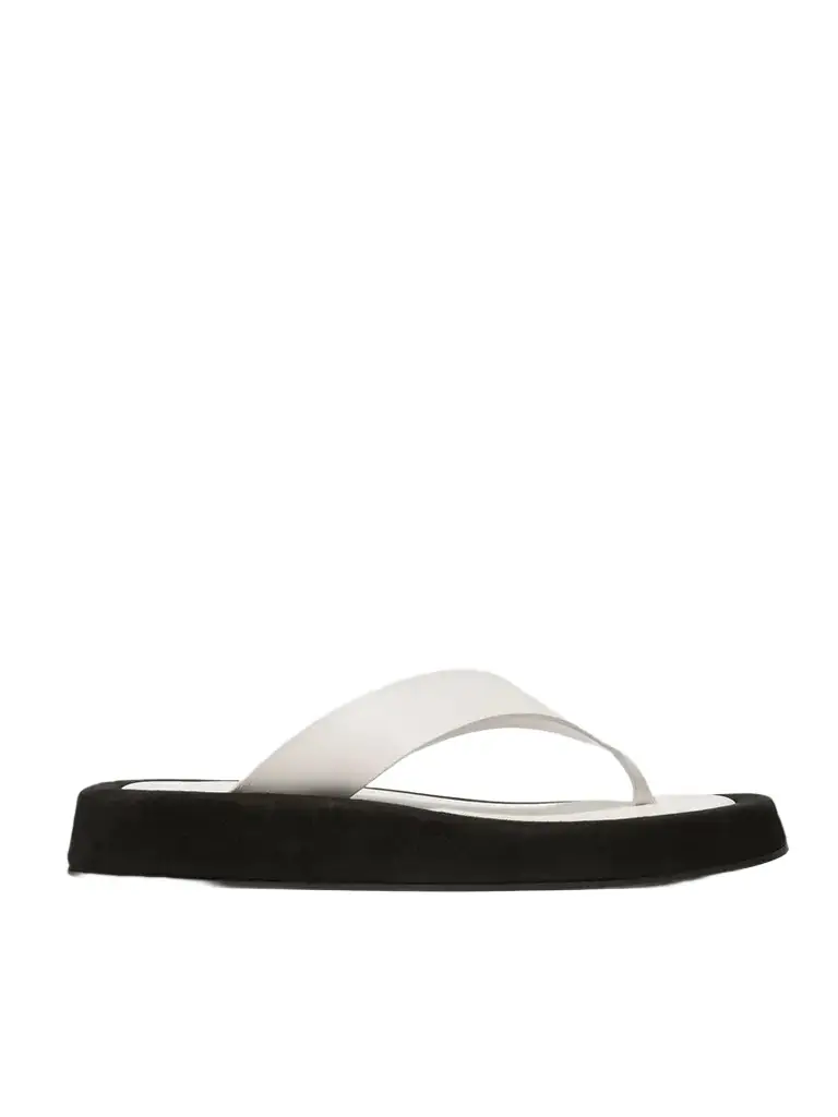 Ginza Two-tone Leather And Suede Platform Flip Flops