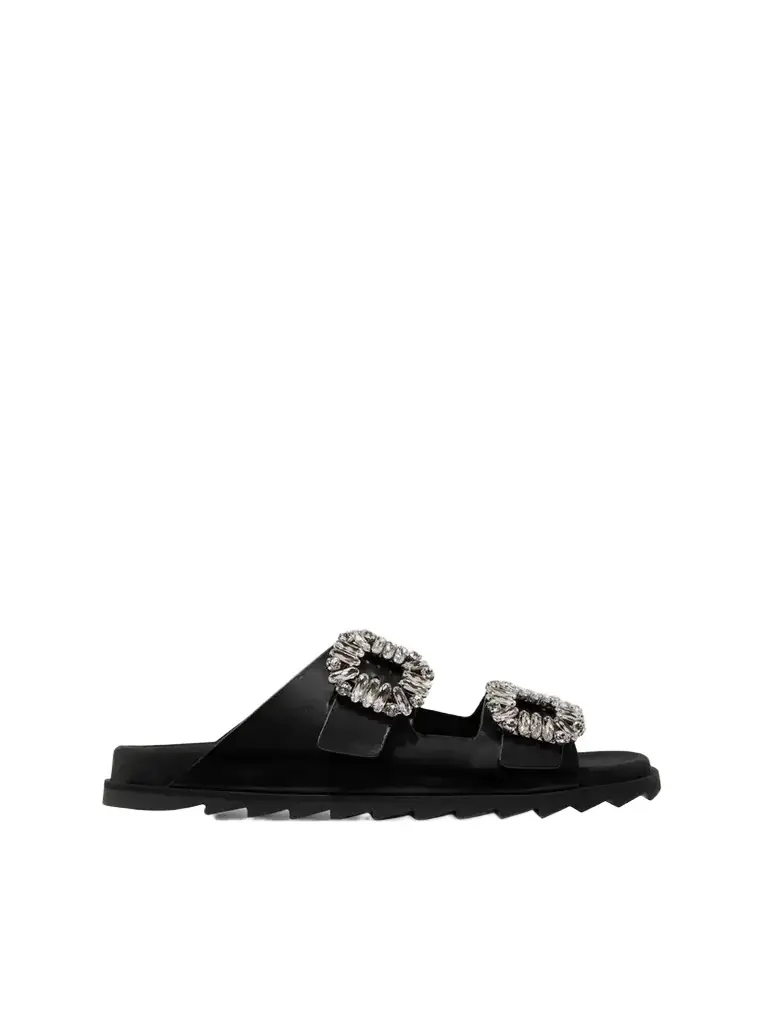Roger Vivier Slidy Viv Crystal-embellished Leather Slides