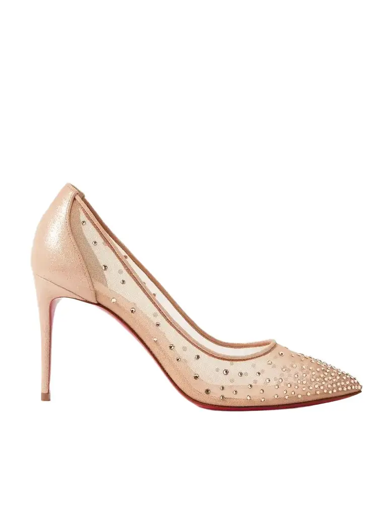 Christian Louboutin Follies 85 Crystal-embellished Mesh And Glittered-leather Pumps