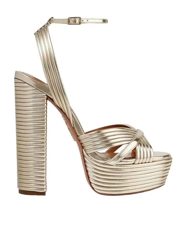 Aquazzura Sundance 140 Metallic Leather Platform Sandals