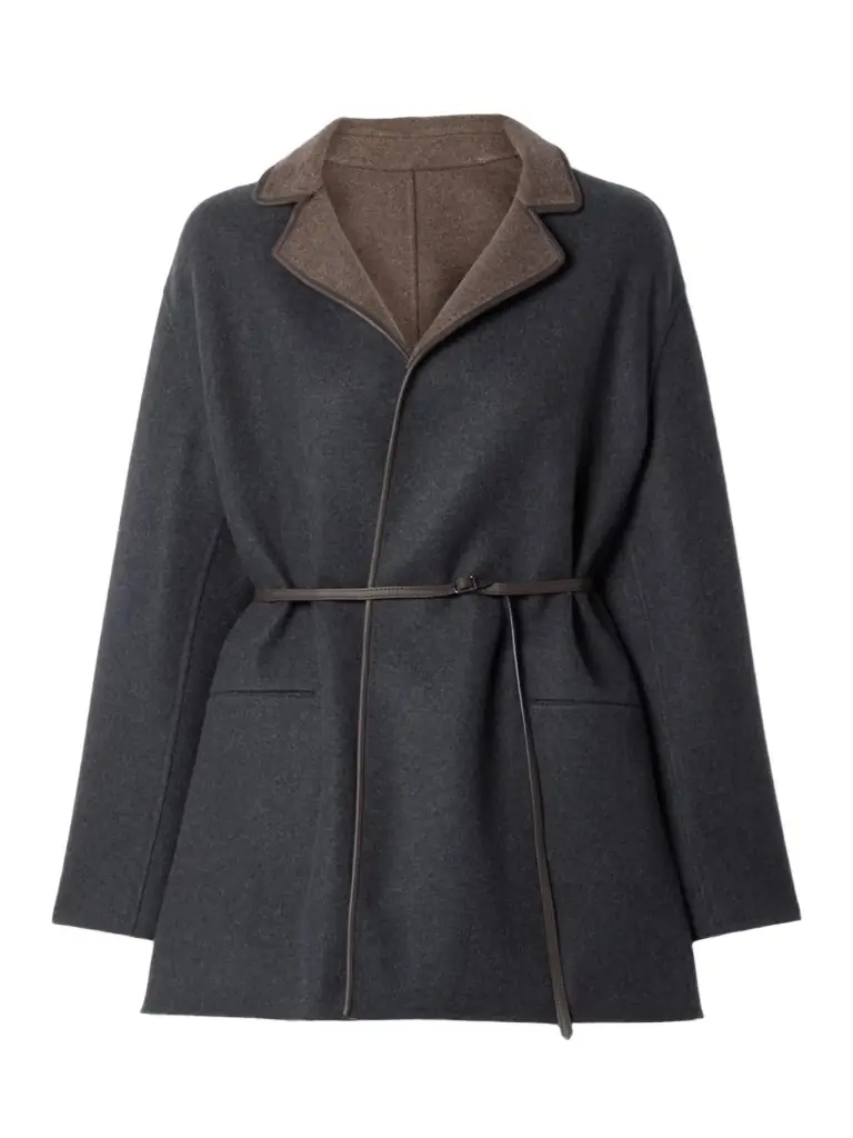 Loro Piana Jimi Reversible Belted Leather-trimmed Cashmere-blend Jacket
