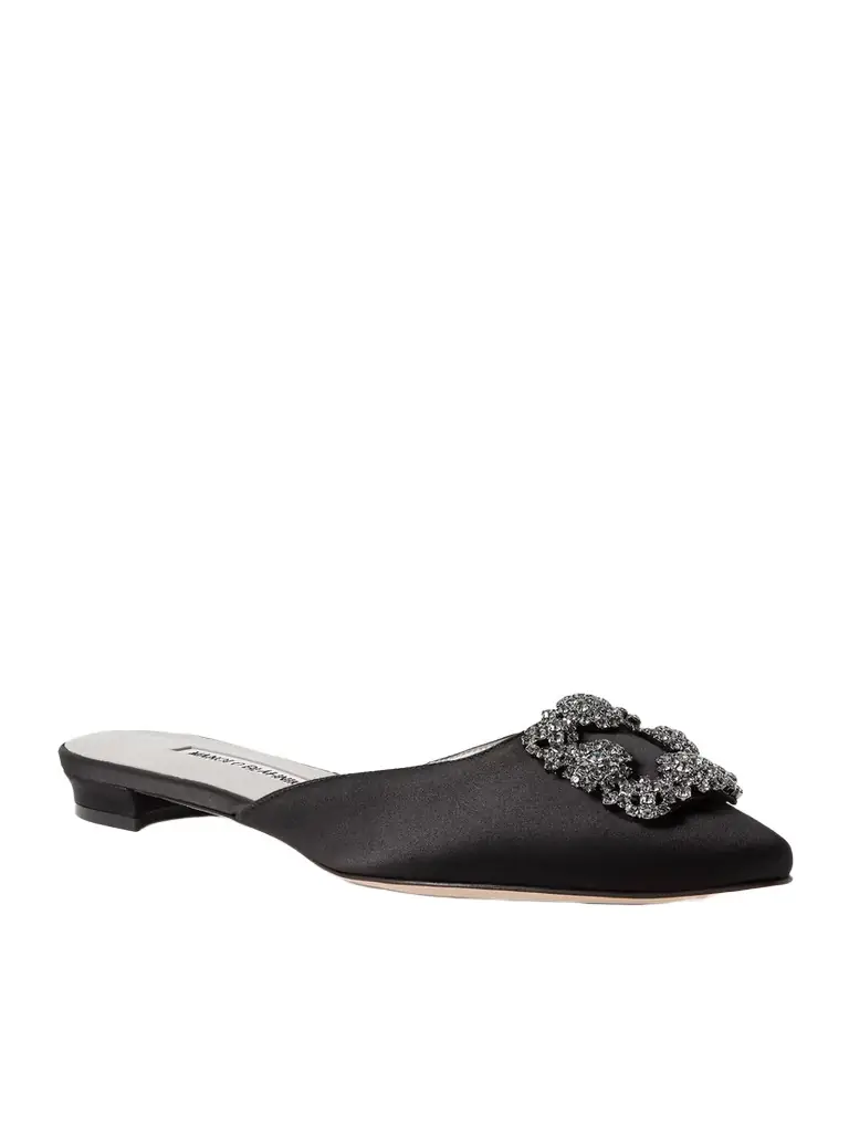 Manolo Blahnik Hangisi Crystal-embellished Satin Slippers
