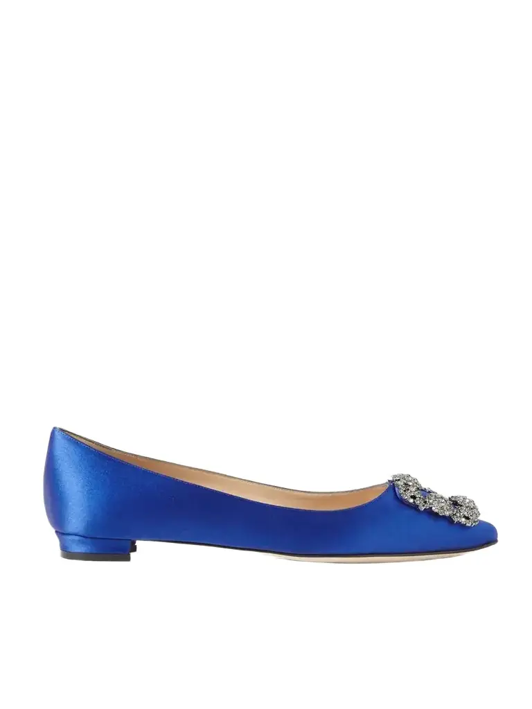Manolo Blahnik Hangisi Crystal-embellished Satin Point-toe Flats