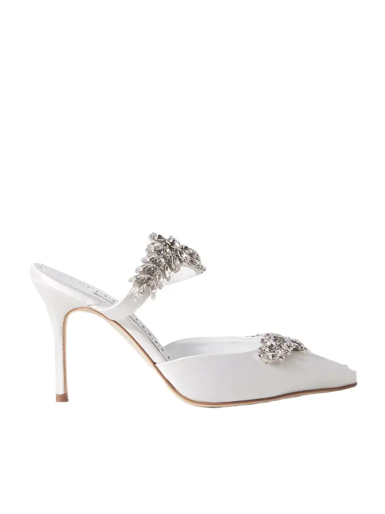 Manolo Blahnik Lurum 90 Crystal-embellished Satin Mules