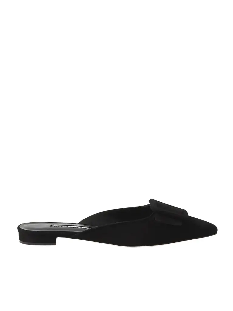 Manolo Blahnik Maysale Buckled Suede Point-toe Flats