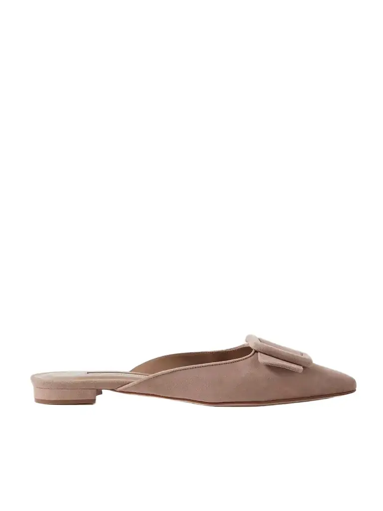 Manolo Blahnik Maysale Buckled Suede Point-toe Flats
