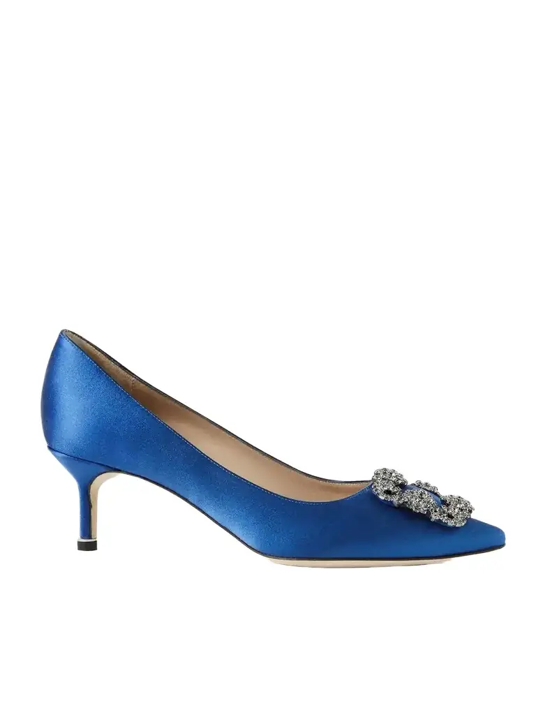 Manolo Blahnik Hangisi 50 Crystal-embellished Satin Pumps