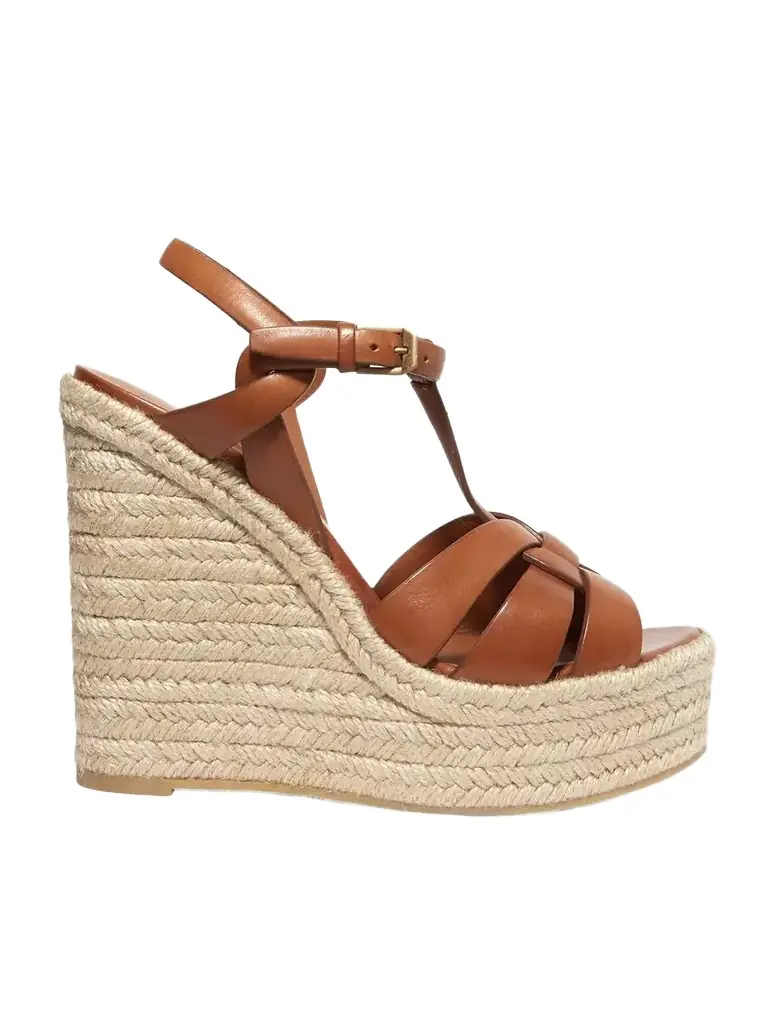 Saint Laurent Tribute Woven Leather Espadrille Wedge Sandals