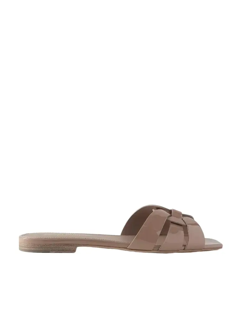 Saint Laurent Tribute Woven Patent-leather Slides