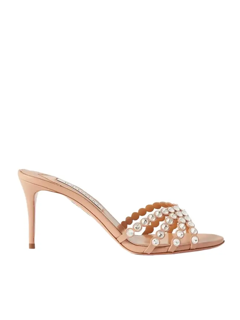 Aquazzura Tequila 75 Crystal-embellished Leather Mules