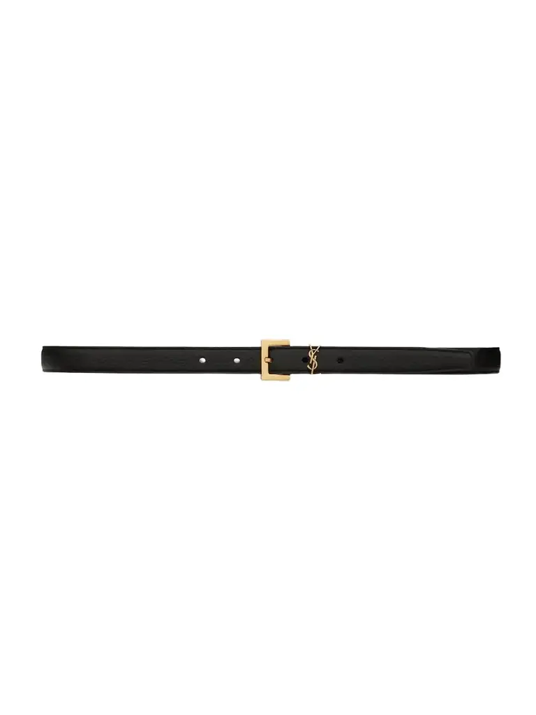 Saint Laurent Cassandre Textured-leather Belt