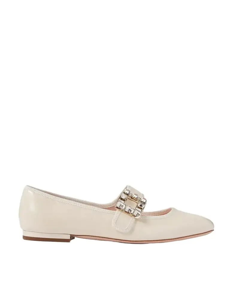 Roger Vivier Très Vivier Crystal-embellished Glossed-leather Ballet Flats