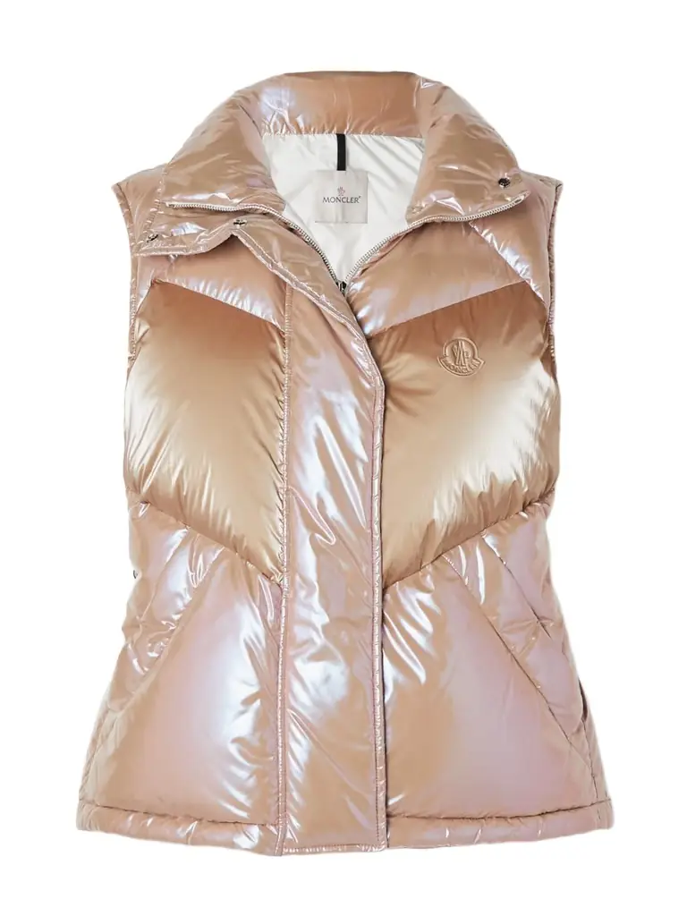 Moncler Faucille Quilted Metallic Shell Down Vest