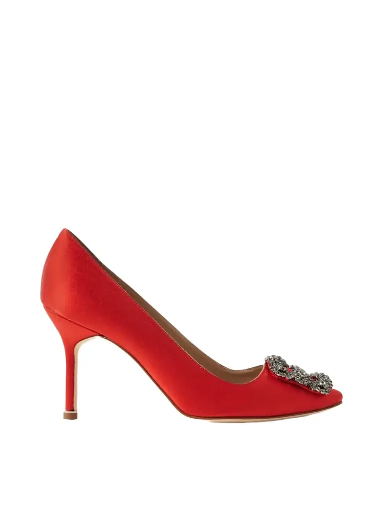 Manolo Blahnik Hangisi 90 Crystal-embellished Satin Pumps