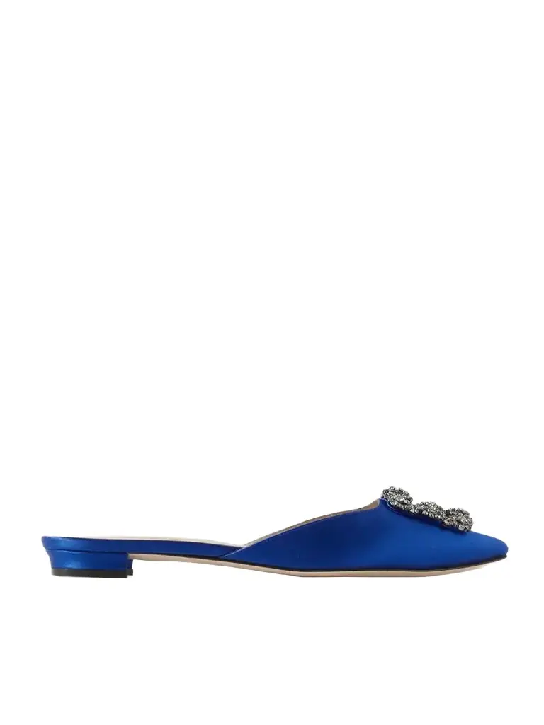 Manolo Blahnik Hangisi Crystal-embellished Satin Slippers