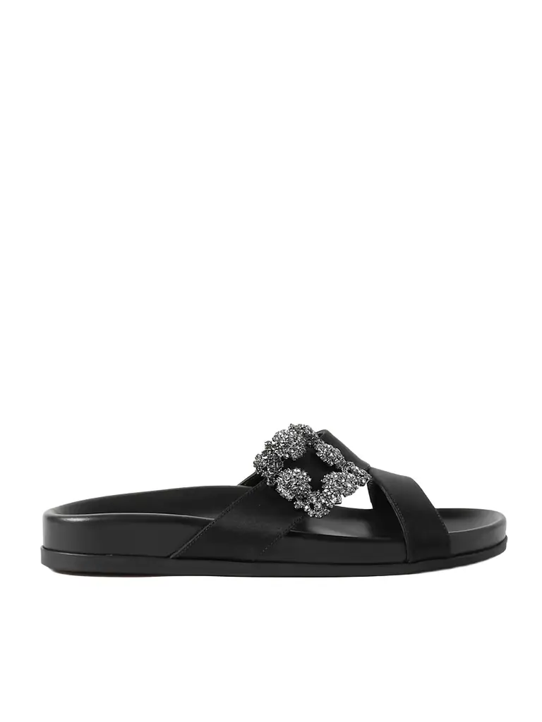 Manolo Blahnik Chilanghi Buckled Satin Slides