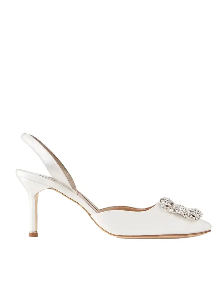 Manolo Blahnik Hangisli 70 Crystal-embellished Satin Slingback Pumps