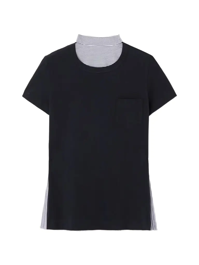 Sacai Pleated Paneled Cotton-jersey And Striped Poplin T-shirt