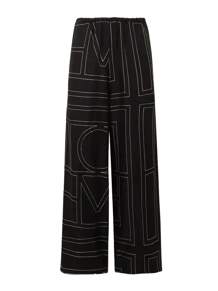 TOTEME Embroidered Silk-twill Wide-leg Pants