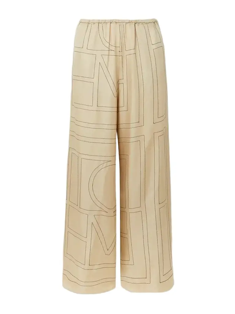 TOTEME Embroidered Silk-twill Wide-leg Pants