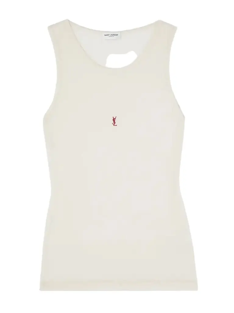 Saint Laurent Cassandre Embroidered Ribbed Wool Tank