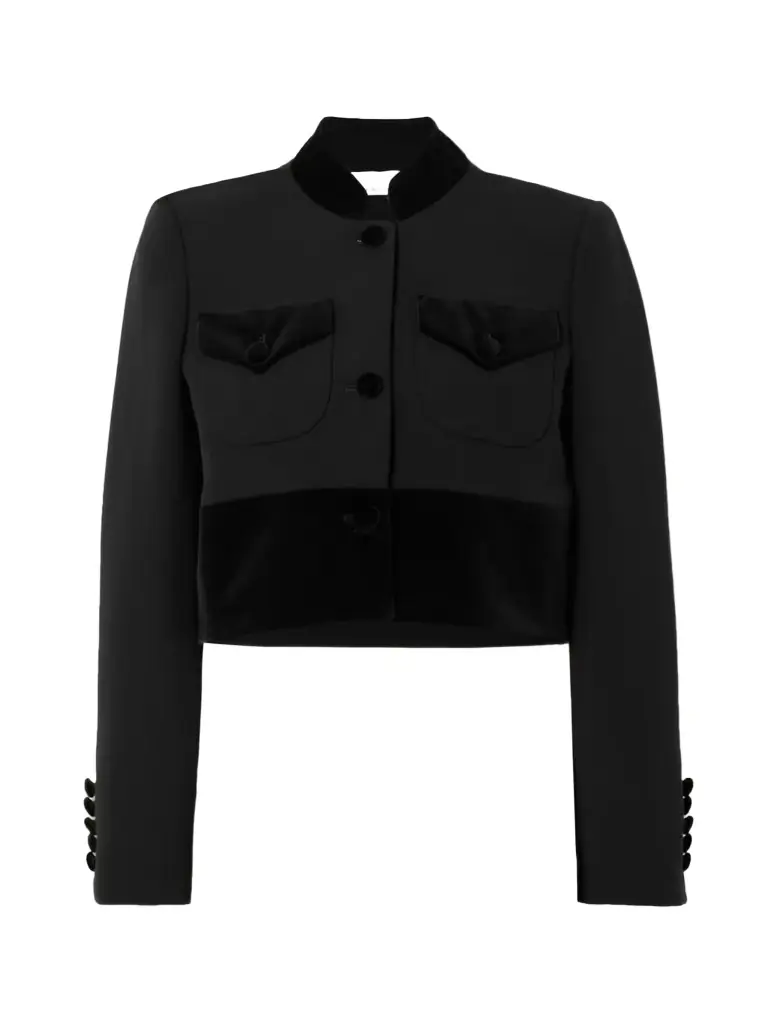 LIBEROWE + Net Sustain Raja Cropped Cotton Velvet-trimmed Wool Jacket