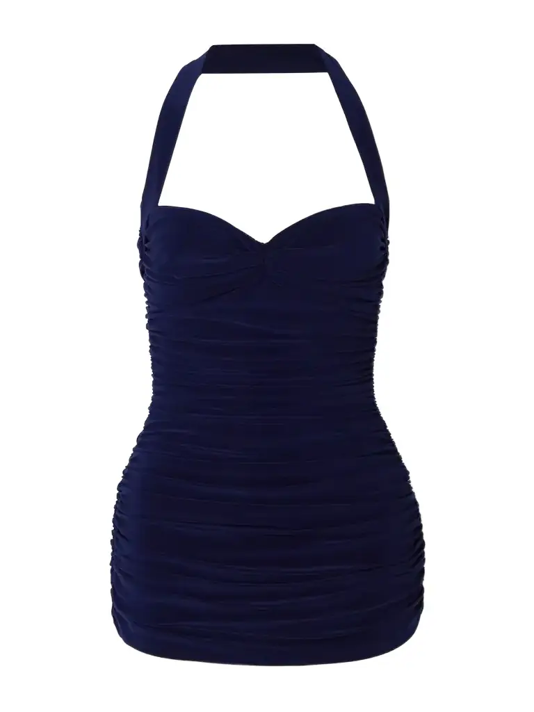 Norma Kamali Bill Mio Ruched Halterneck Swimsuit