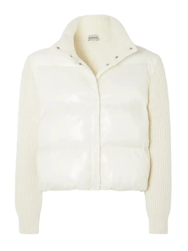 Moncler Ribbed Wool And Quilted Shell Down Hoodie