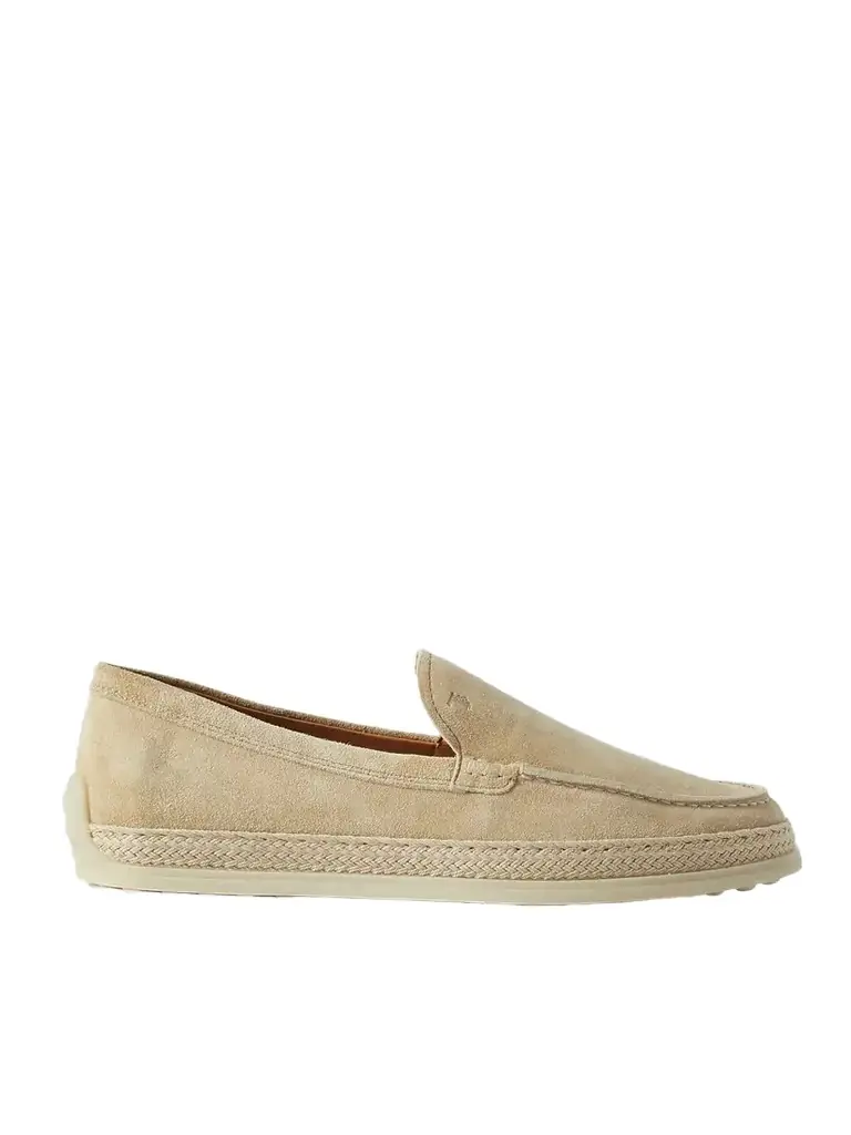 Tod's Raffia-trimmed Suede Loafers