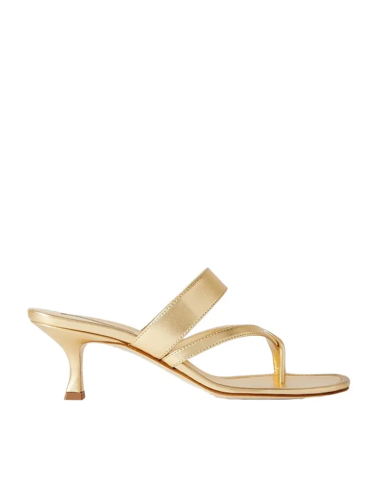 Manolo Blahnik Susa 50 Metallic Leather Sandals