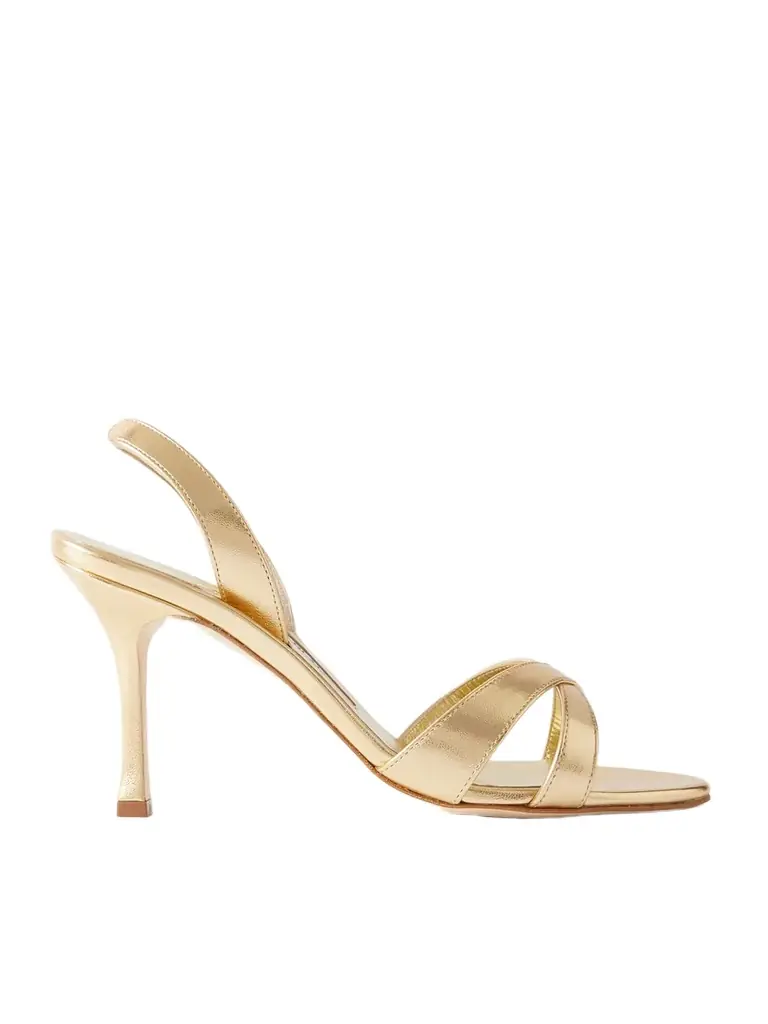 Manolo Blahnik Callasli 90 Metallic Leather Slingback Sandals