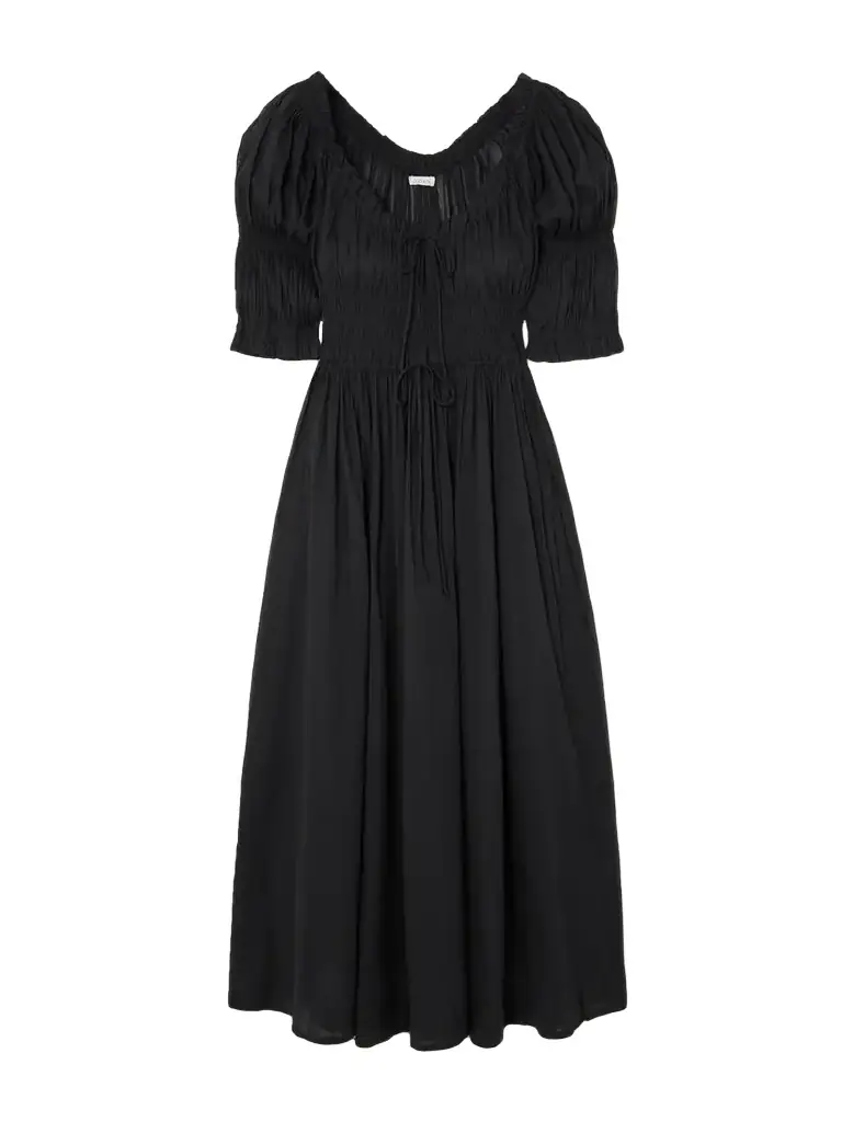 DÔEN Ischia Shirred Organic Cotton-voile Midi Dress