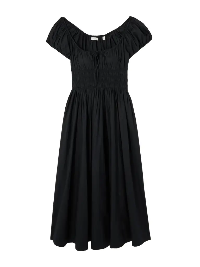 DÔEN Quinn Tie-detailed Shirred Organic Cotton-poplin Midi Dress