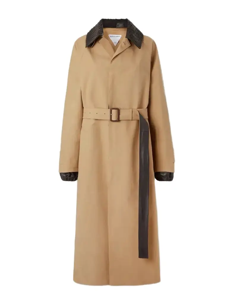 Bottega Veneta Belted Leather-trimmed Cotton-garbardine Trench Coat