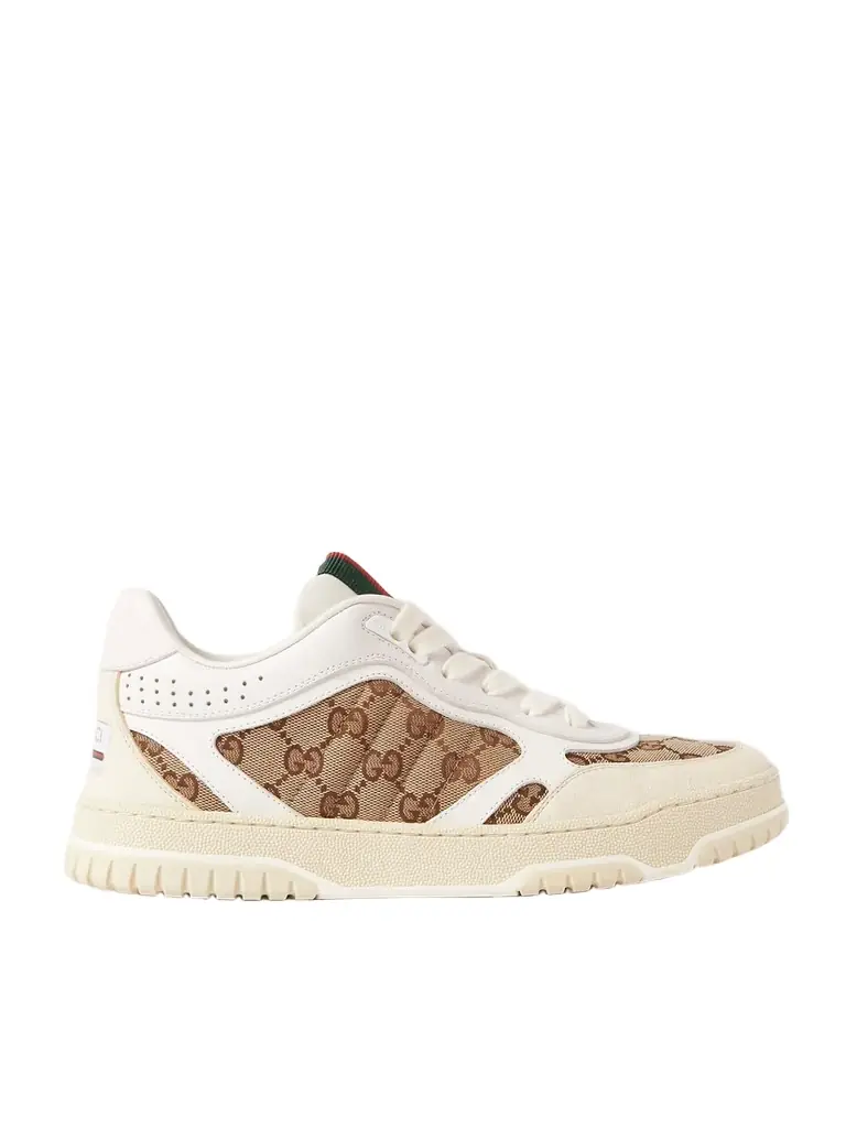 Gucci Re-web Leather And Canvas-jacquard Sneakers
