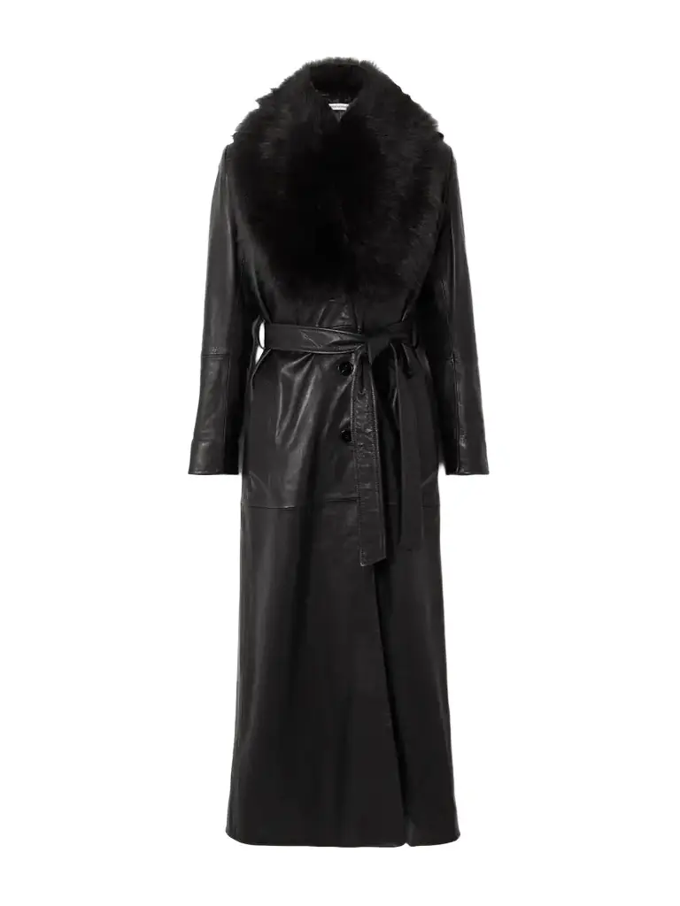 Nour Hammour Dakota Belted Shearling-trimmed Leather Coat