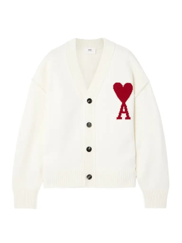 AMI PARIS Adc Intarsia Merino Wool Cardigan