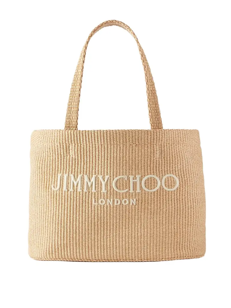 Jimmy Choo Avenue Logo-embroidered Woven Raffia Tote