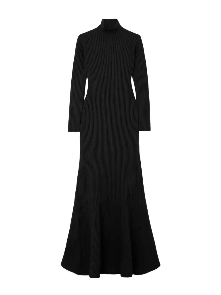 Balenciaga Turtleneck Ribbed ilk-blend Maxi Dress